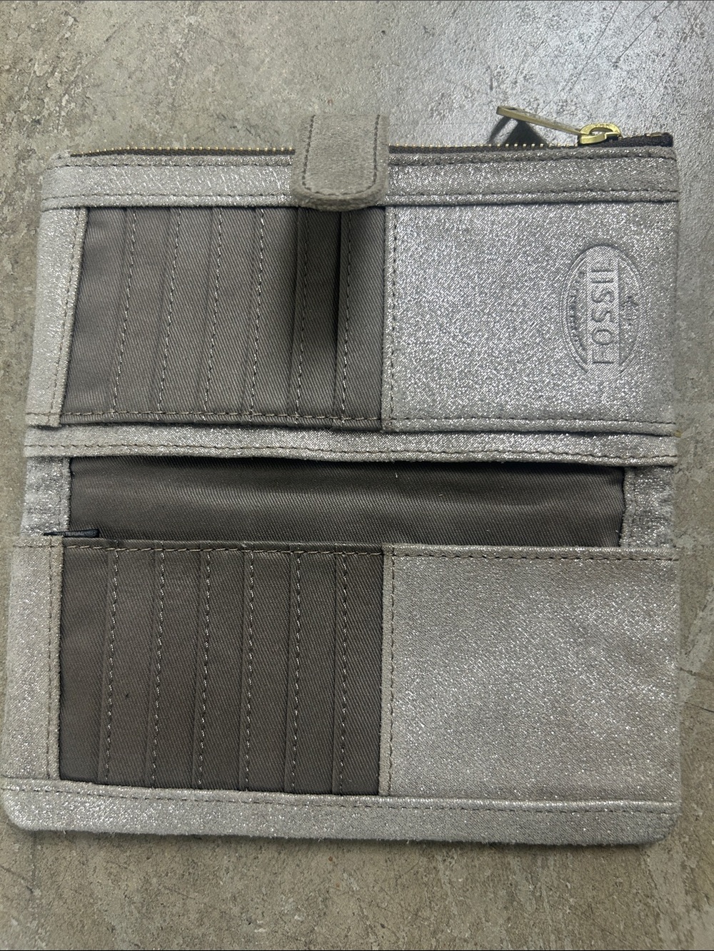 Fossil Suede Sparkle Taupe Clutch Wallet - Picture 4 of 4